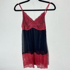 5/$25 Red and Black Sheer Sexy Chemise Lingerie W Lace Trim L